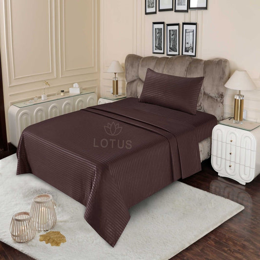 Ultra Soft Bed Sheet Set – Chocolate Stripe, Single Size, 2 Pc - Lotus