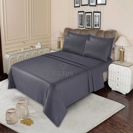 Ultra Soft Bed Sheet Set – Gray Stripe, King Size, 3 Pc - Lotus