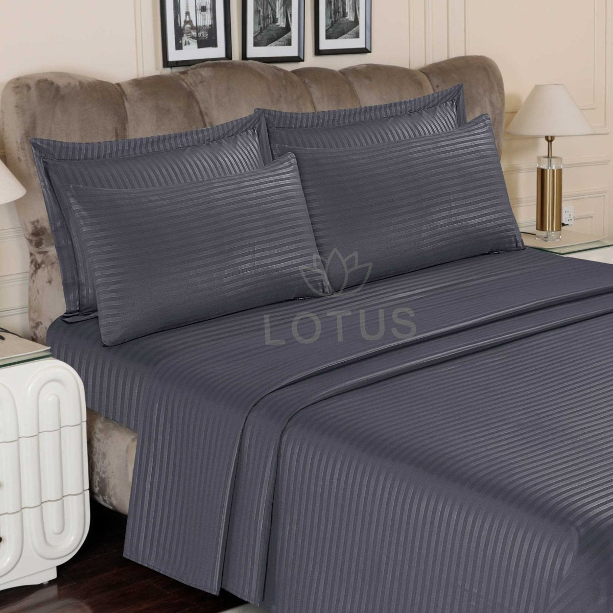 Ultra Soft Bed Sheet Set – Gray Stripe, King Size, 3 Pc - Lotus