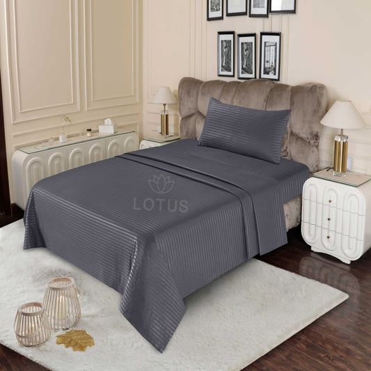 Ultra Soft Bed Sheet Set – Gray Stripe, Single Size, 2 Pc - Lotus