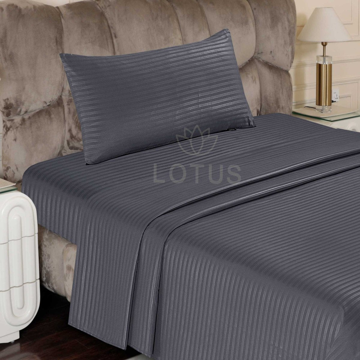 Ultra Soft Bed Sheet Set – Gray Stripe, Single Size, 2 Pc - Lotus