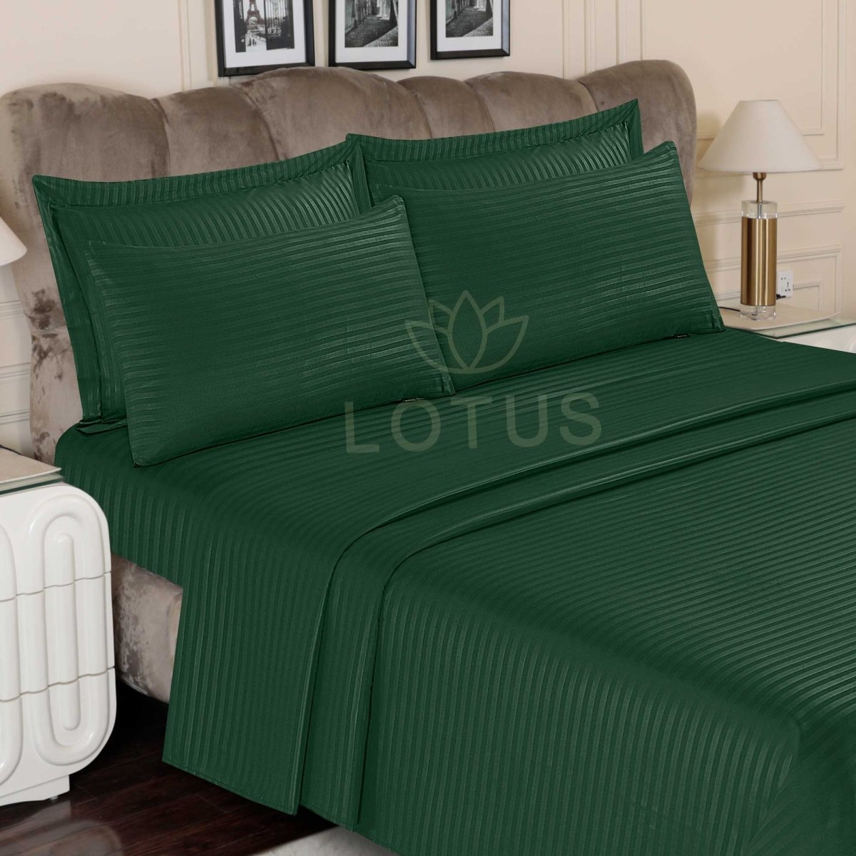 Ultra Soft Bed Sheet Set – Green Stripe, King Size, 3 Pc - Lotus