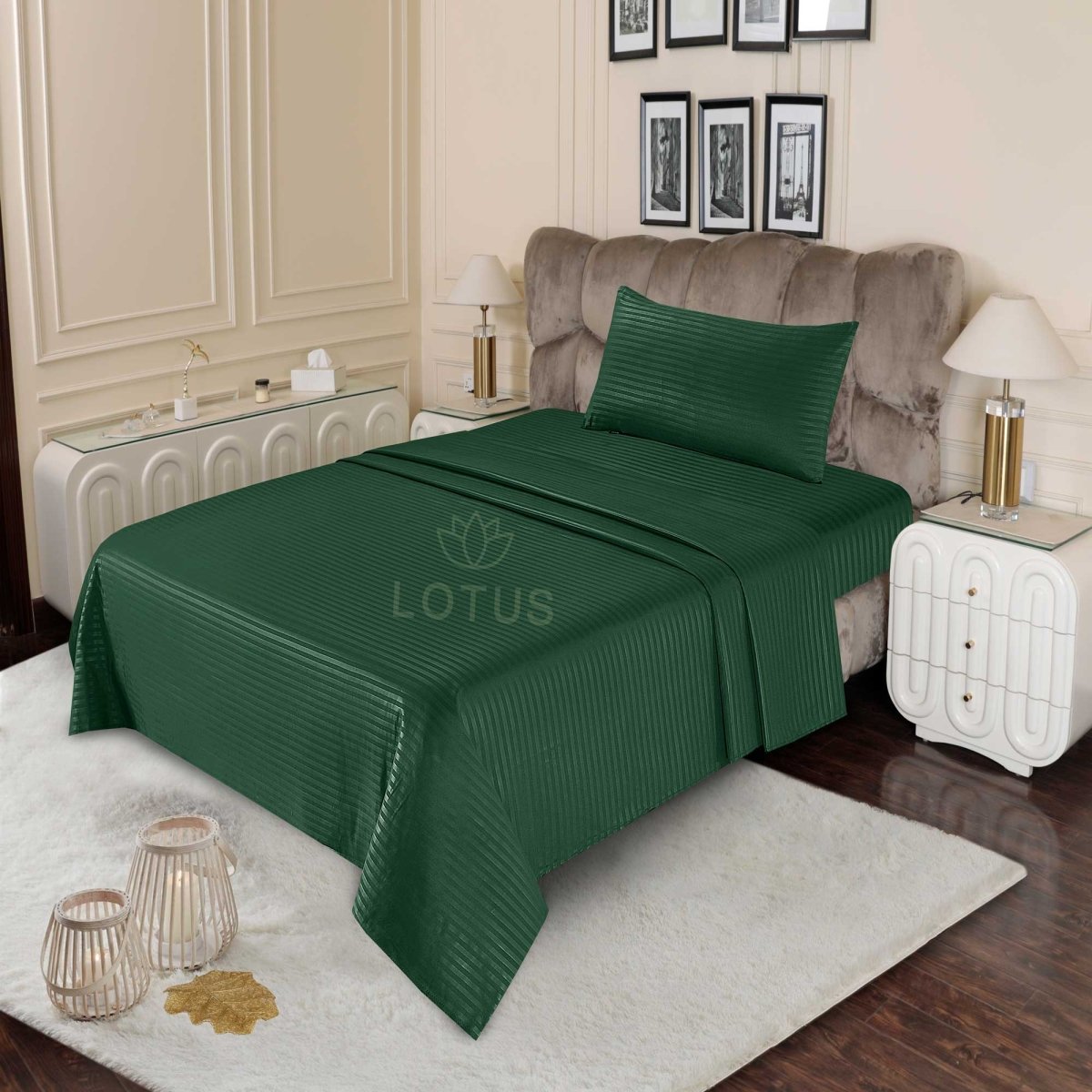 Ultra Soft Bed Sheet Set – Green Stripe, Single Size, 2 Pc - Lotus