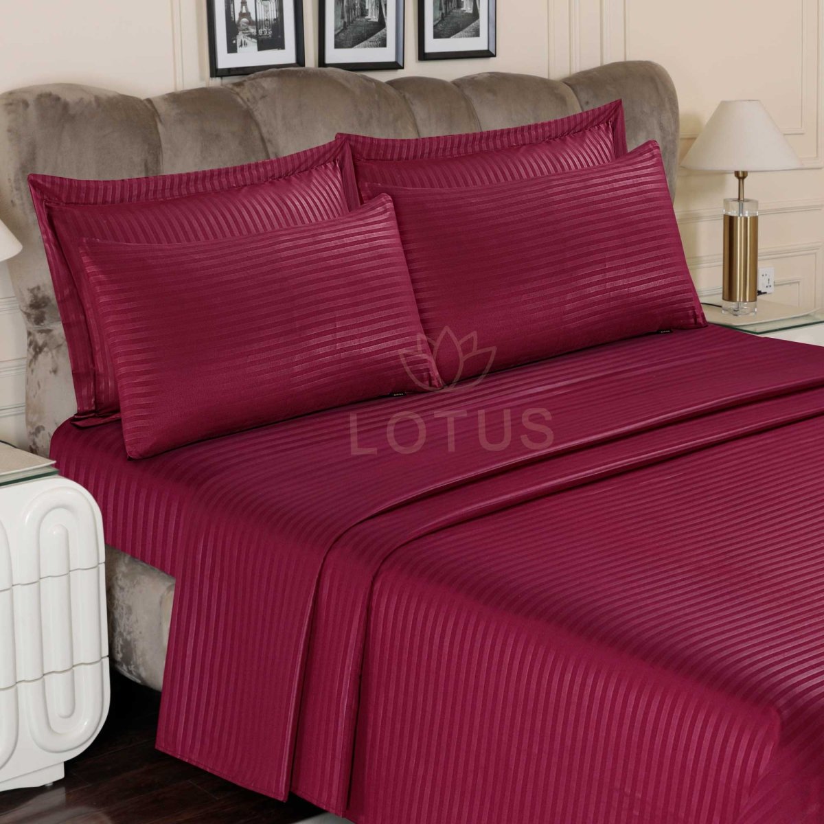 Ultra Soft Bed Sheet Set – Maroon Stripe, King Size, 3 Pc - Lotus