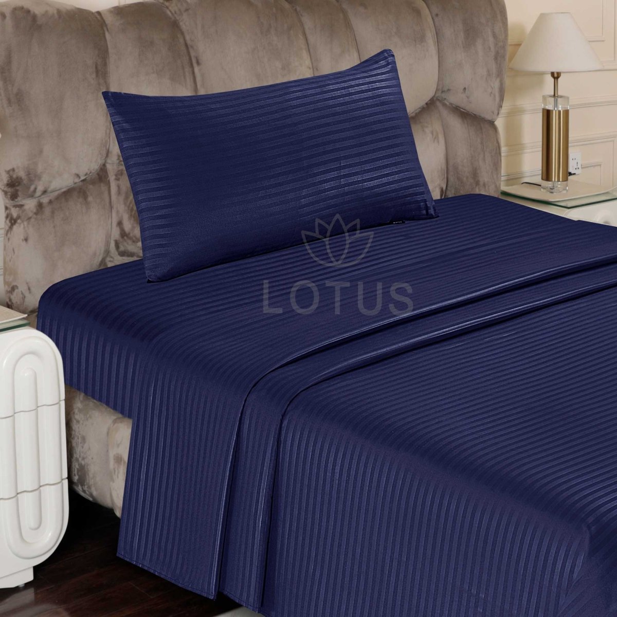 Ultra Soft Bed Sheet Set – Navy Stripe, Single Size, 2 Pc - Lotus