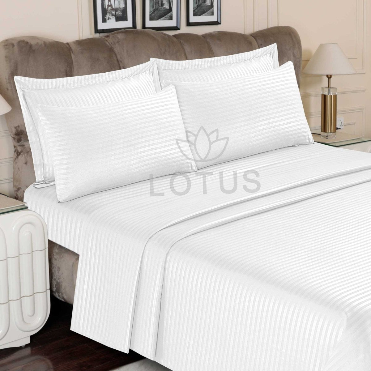 Ultra Soft Bed Sheet Set – White Stripe, King Size, 3 Pc - Lotus
