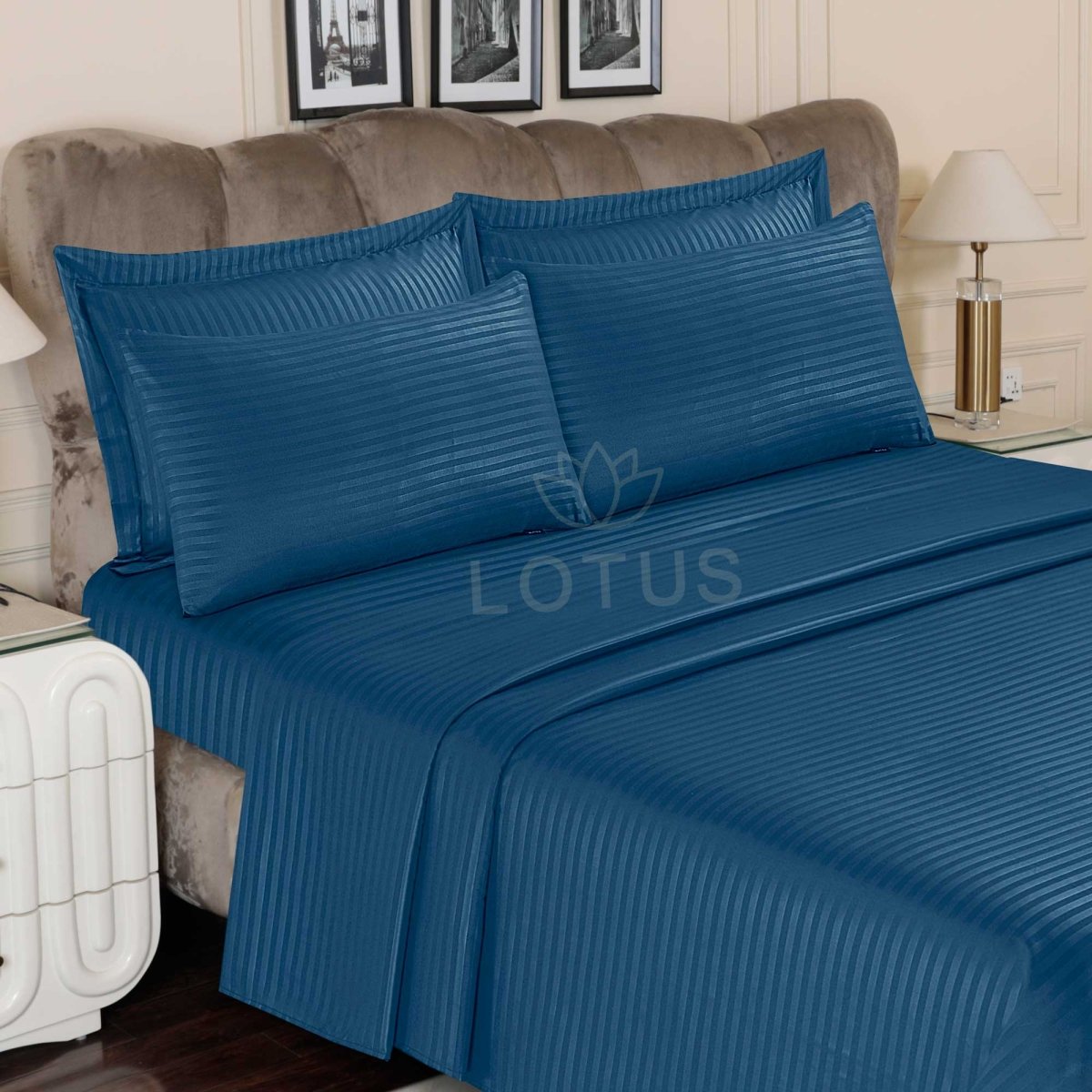 Ultra Soft Bed Sheet Set – Zinc Stripe, King Size, 3 Pc - Lotus