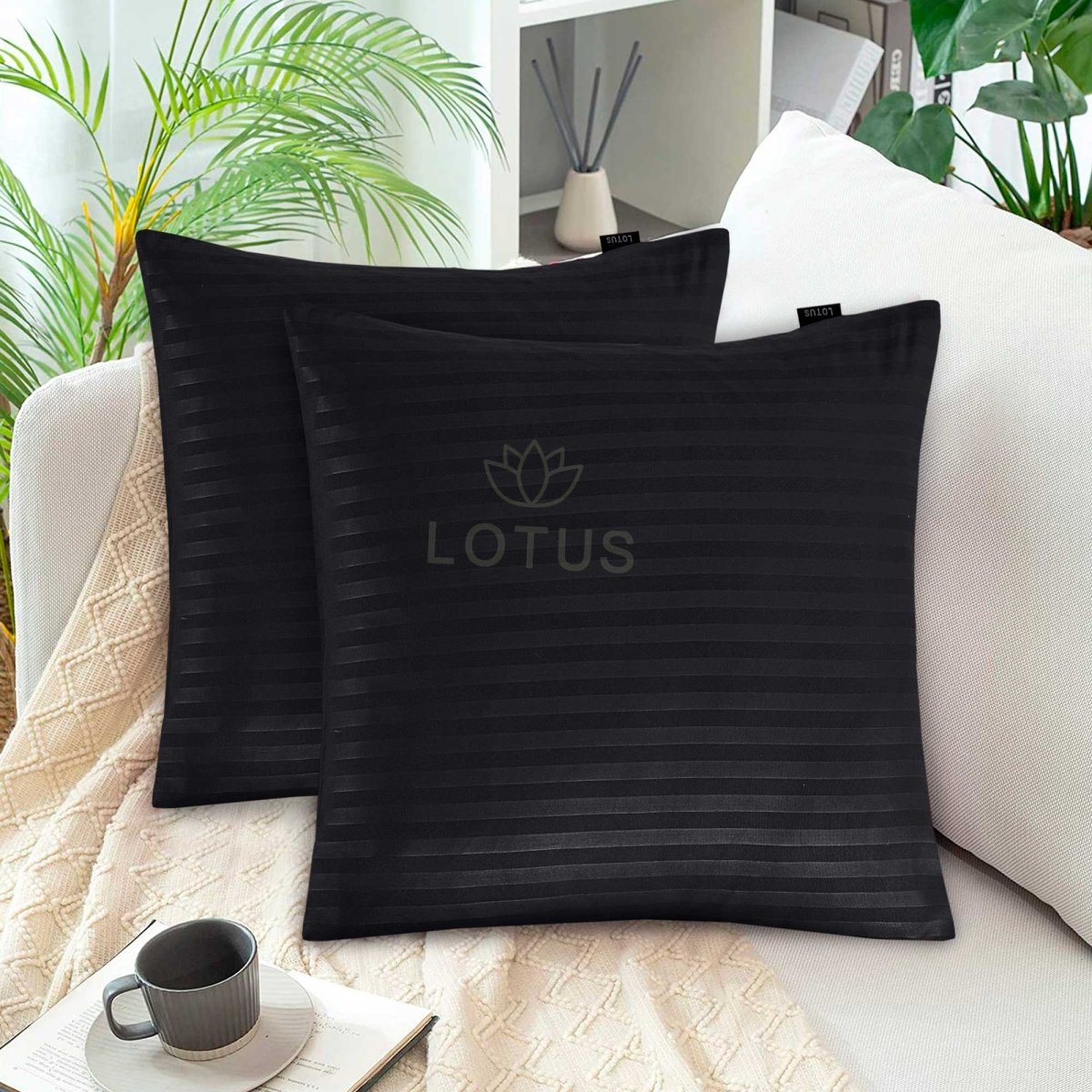 Ultra Soft Cushion Cover –Black Stripe, 2 Pc - Lotus
