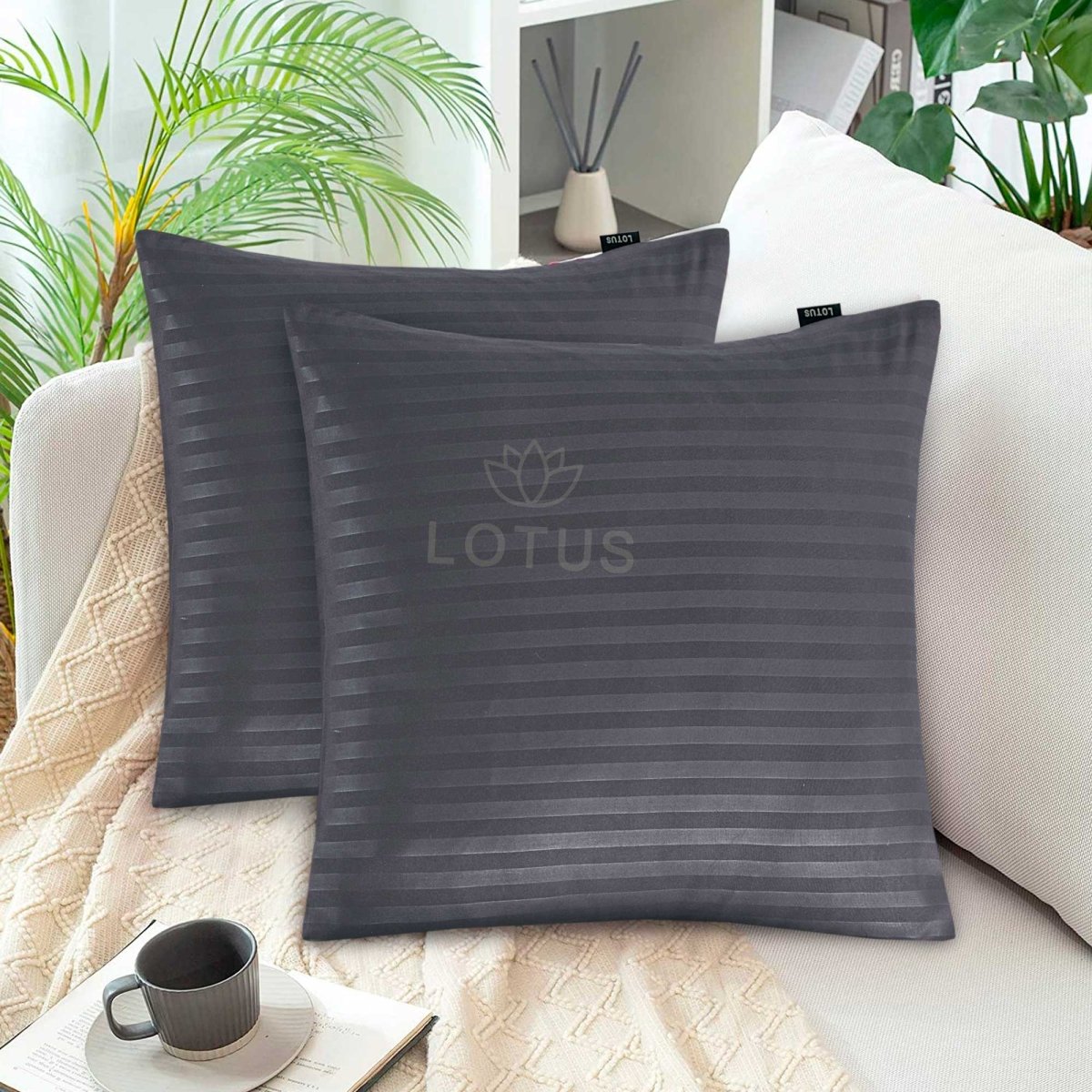Ultra Soft Cushion Cover – Gray Stripe, 2 Pc - Lotus