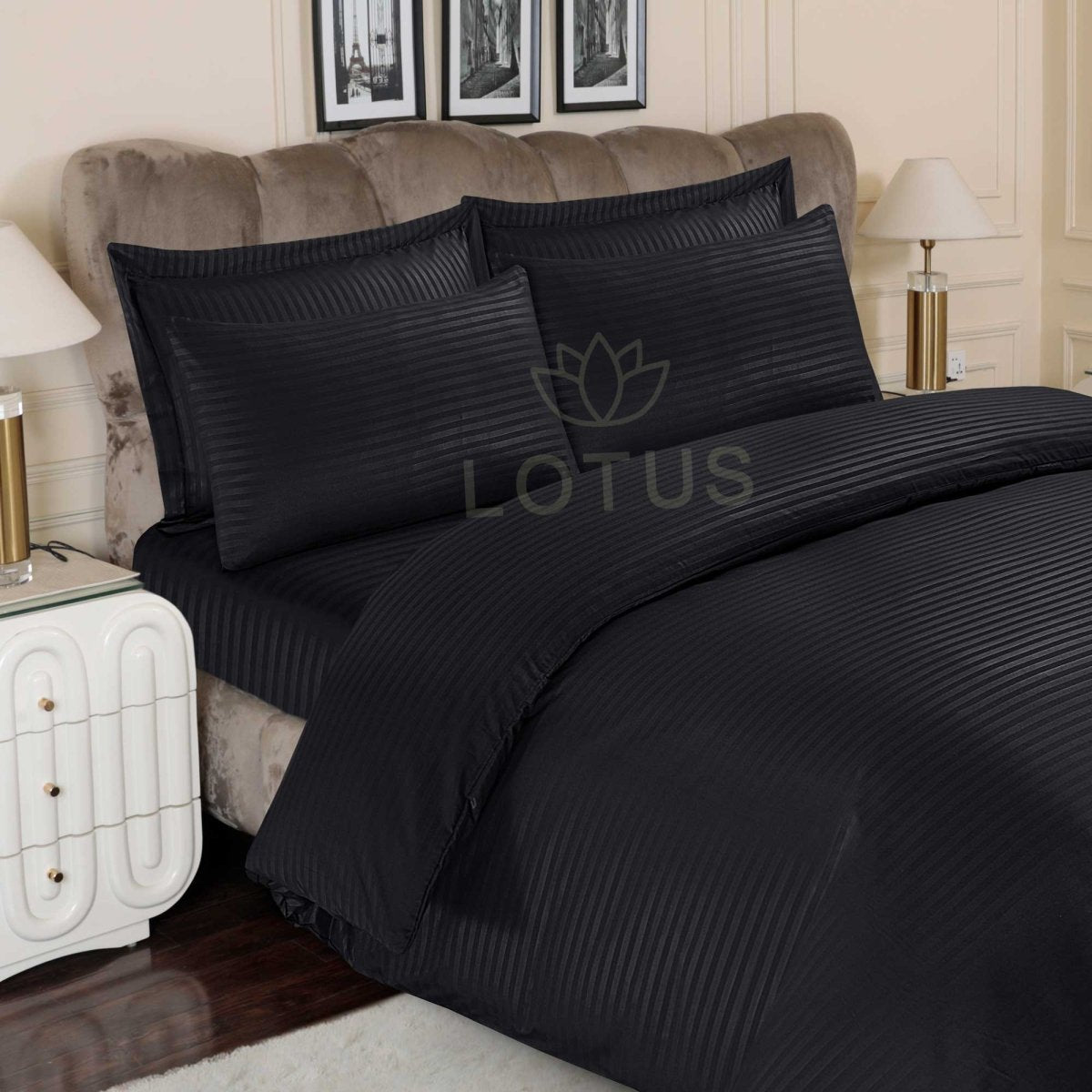Ultra Soft Duvet Cover Set – Black Stripe, King Size, 6 Pc - Lotus
