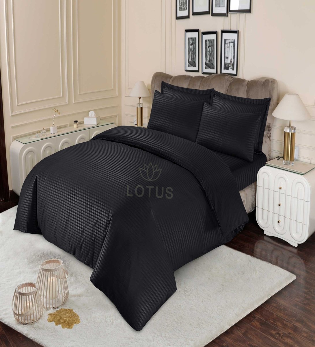 Ultra Soft Duvet Cover Set – Black Stripe, King Size, 6 Pc - Lotus