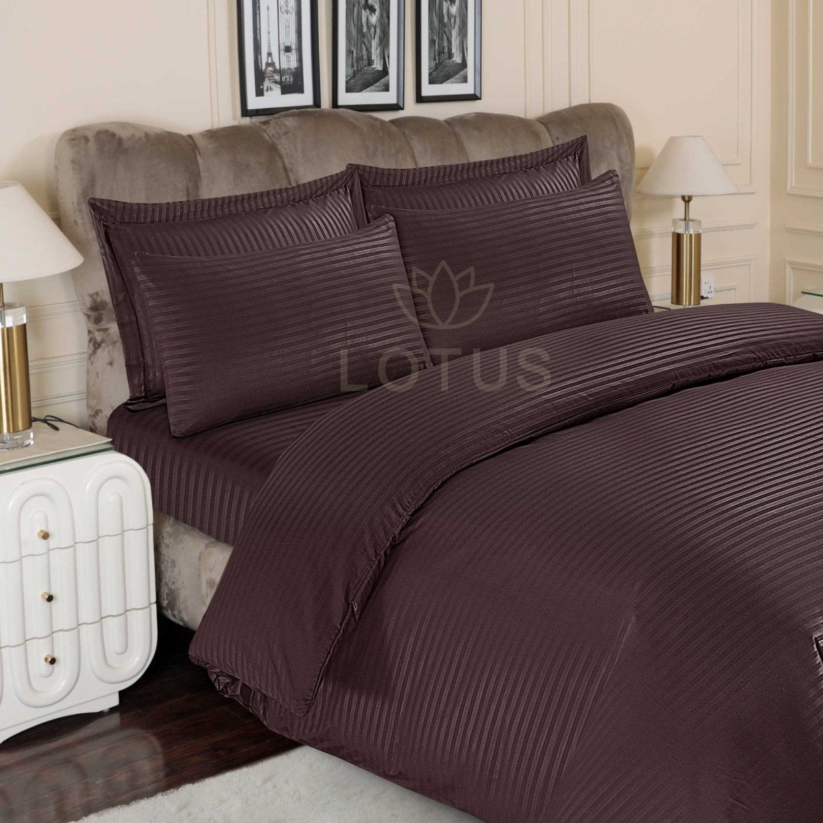 Ultra Soft Duvet Cover Set – Chocolate Stripe, King Size, 6 Pc - Lotus