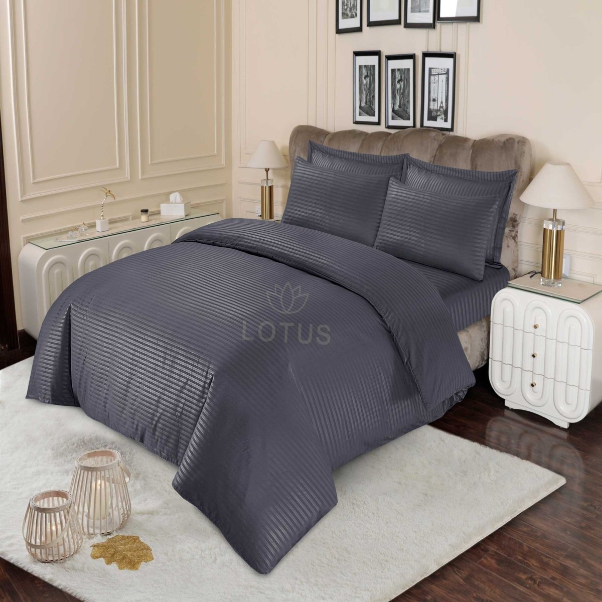 Ultra Soft Duvet Cover Set – Gray Stripe, King Size, 3 Pc - Lotus
