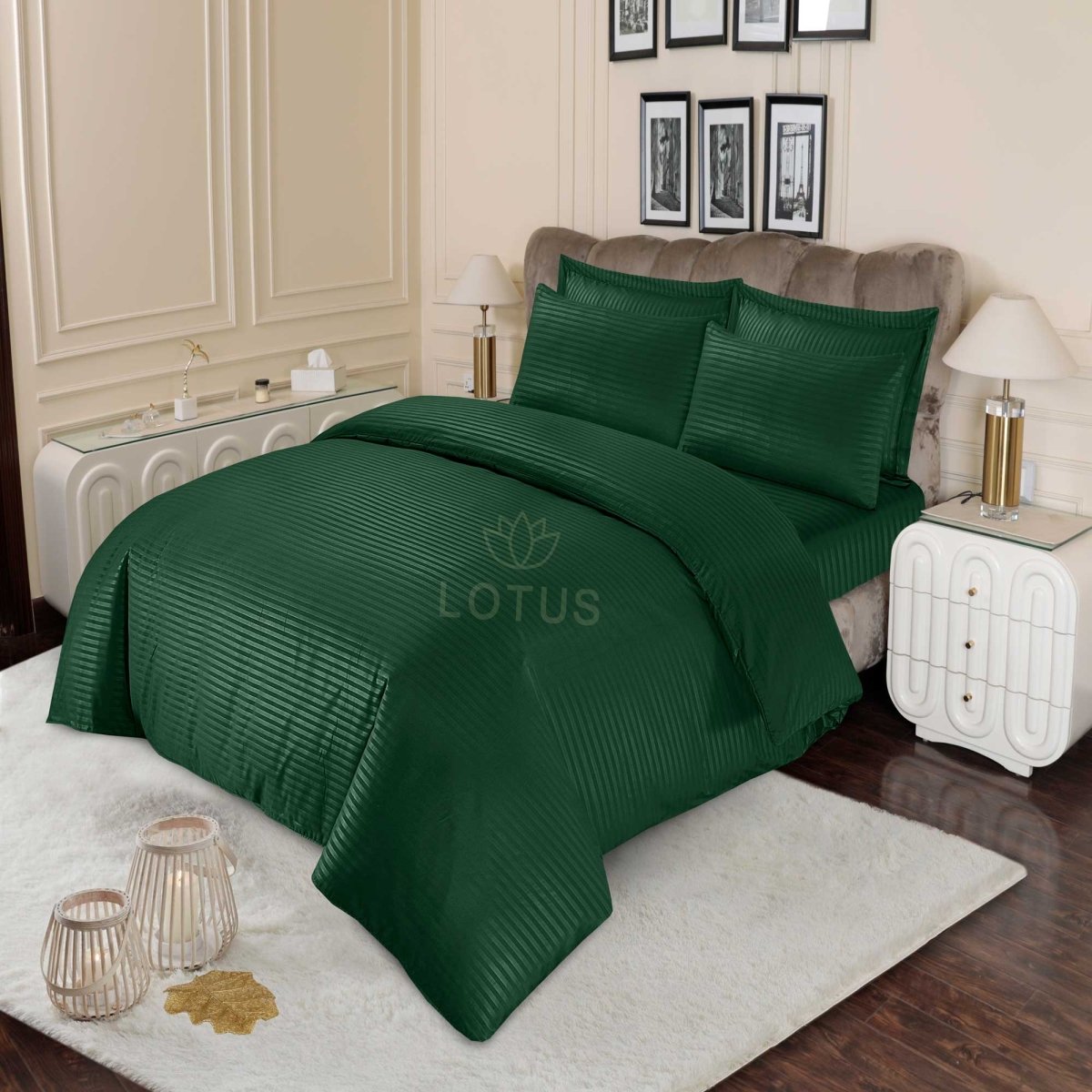 Ultra Soft Duvet Cover Set – Green Stripe, King Size, 6 Pc - Lotus