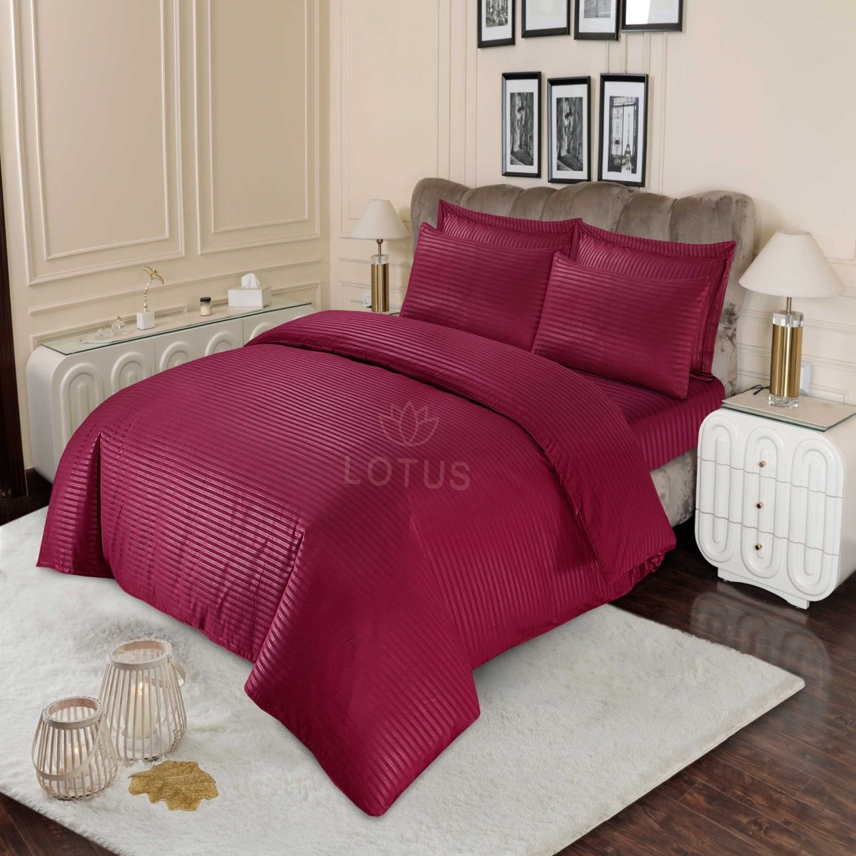 Ultra Soft Duvet Cover Set – Maroon Stripe, King Size, 6 Pc - Lotus