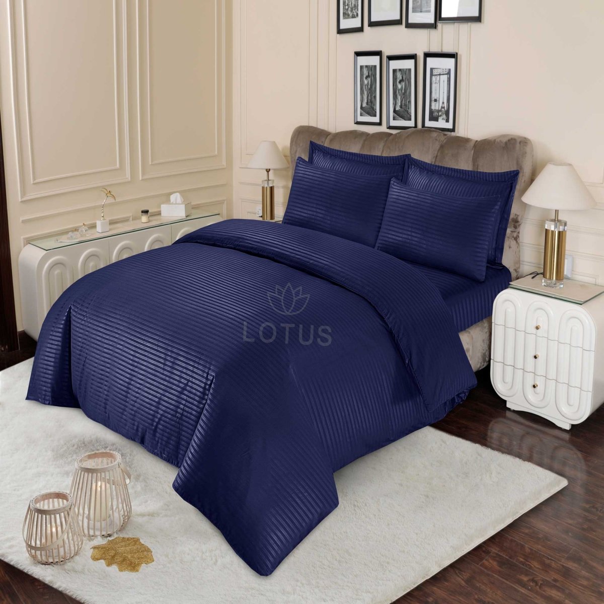 Ultra Soft Duvet Cover Set – Navy Stripe, King Size, 6 Pc - Lotus