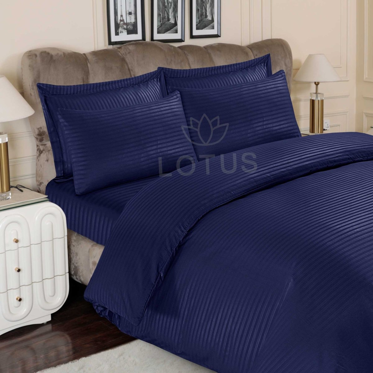 Ultra Soft Duvet Cover Set – Navy Stripe, King Size, 6 Pc - Lotus