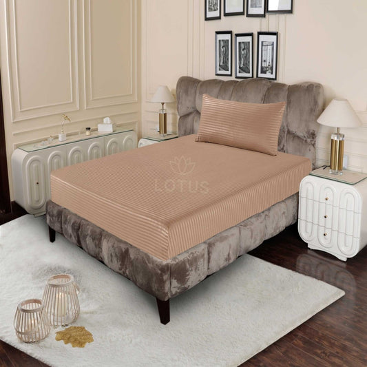 Ultra Soft Fitted Sheet Set – Beige Stripe, Singl Size, 2 Pc - Lotus