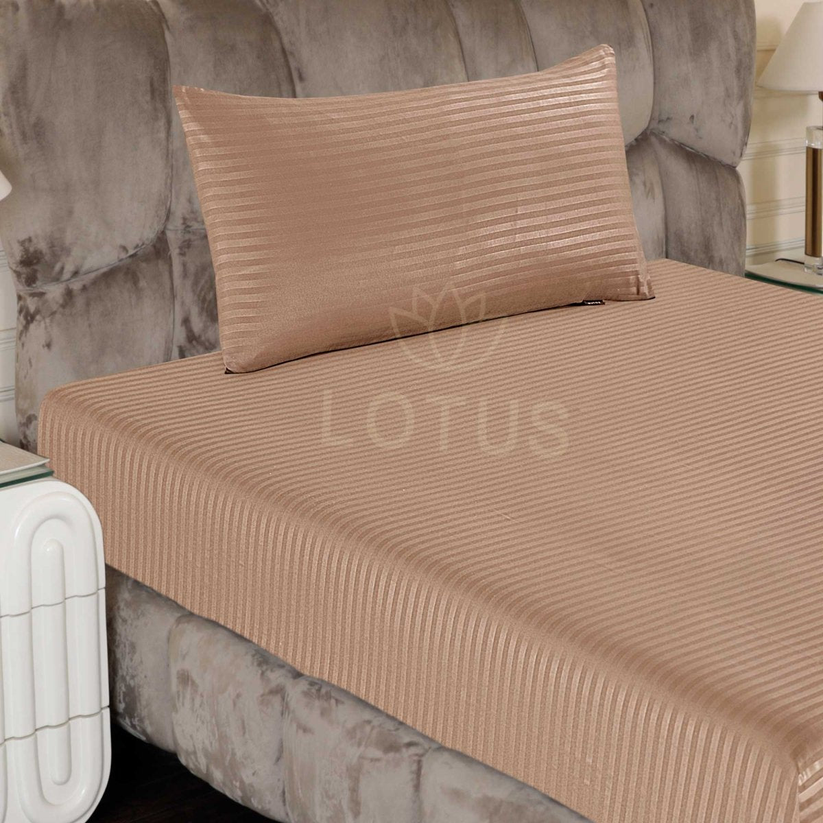 Ultra Soft Fitted Sheet Set – Beige Stripe, Singl Size, 2 Pc - Lotus
