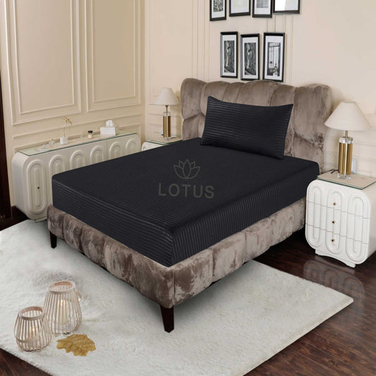 Ultra Soft Fitted Sheet Set – Black Stripe, Single Size, 2 Pc - Lotus
