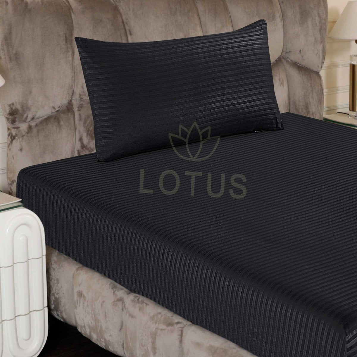 Ultra Soft Fitted Sheet Set – Black Stripe, Single Size, 2 Pc - Lotus