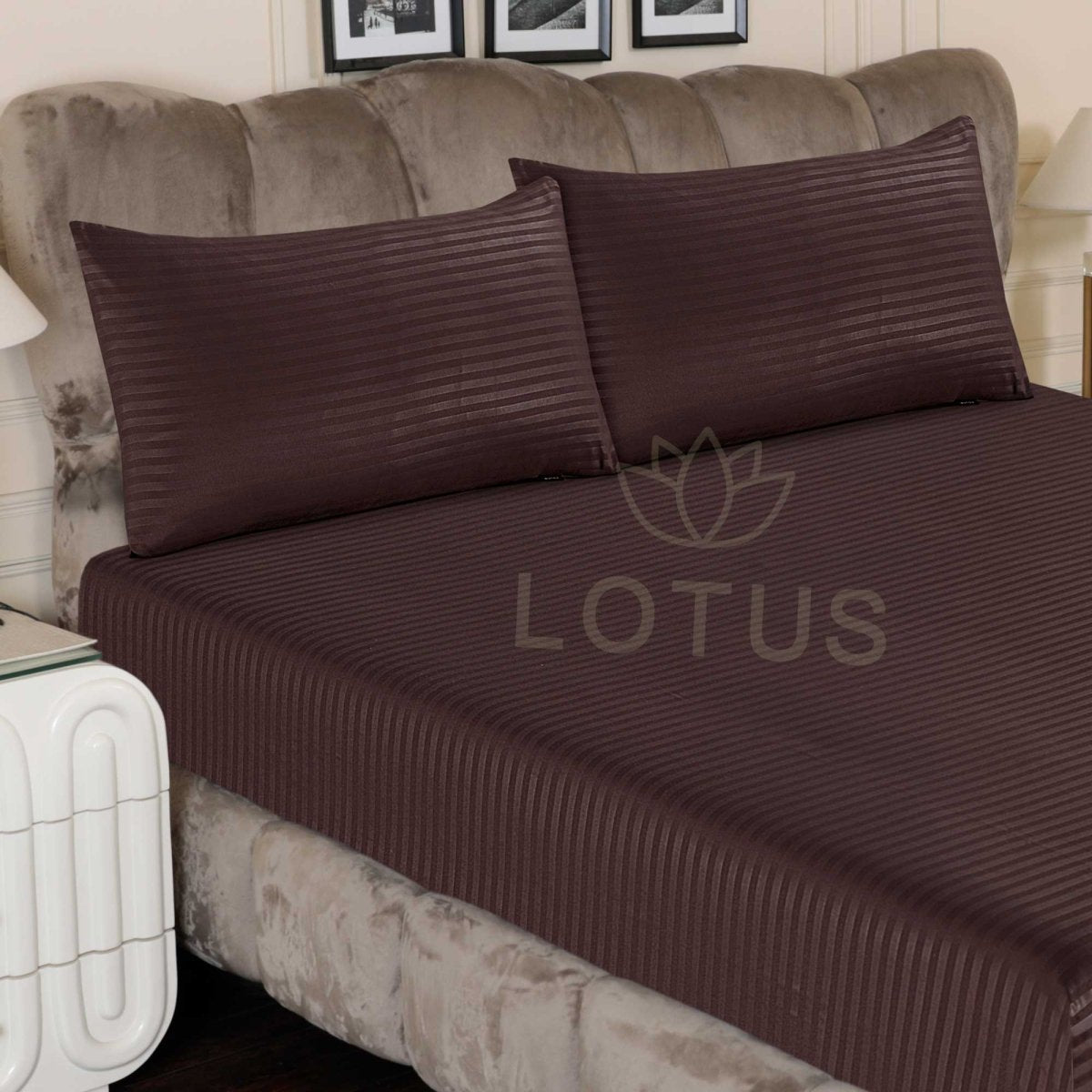 Ultra Soft Fitted Sheet Set – Chocolate Stripe, King Size, 3 Pc - Lotus