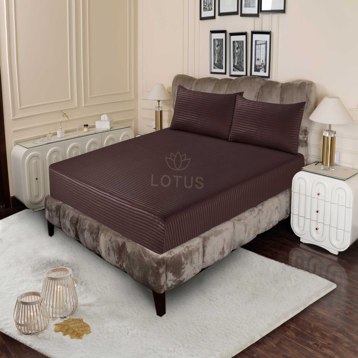 Ultra Soft Fitted Sheet Set – Chocolate Stripe, King Size, 3 Pc - Lotus