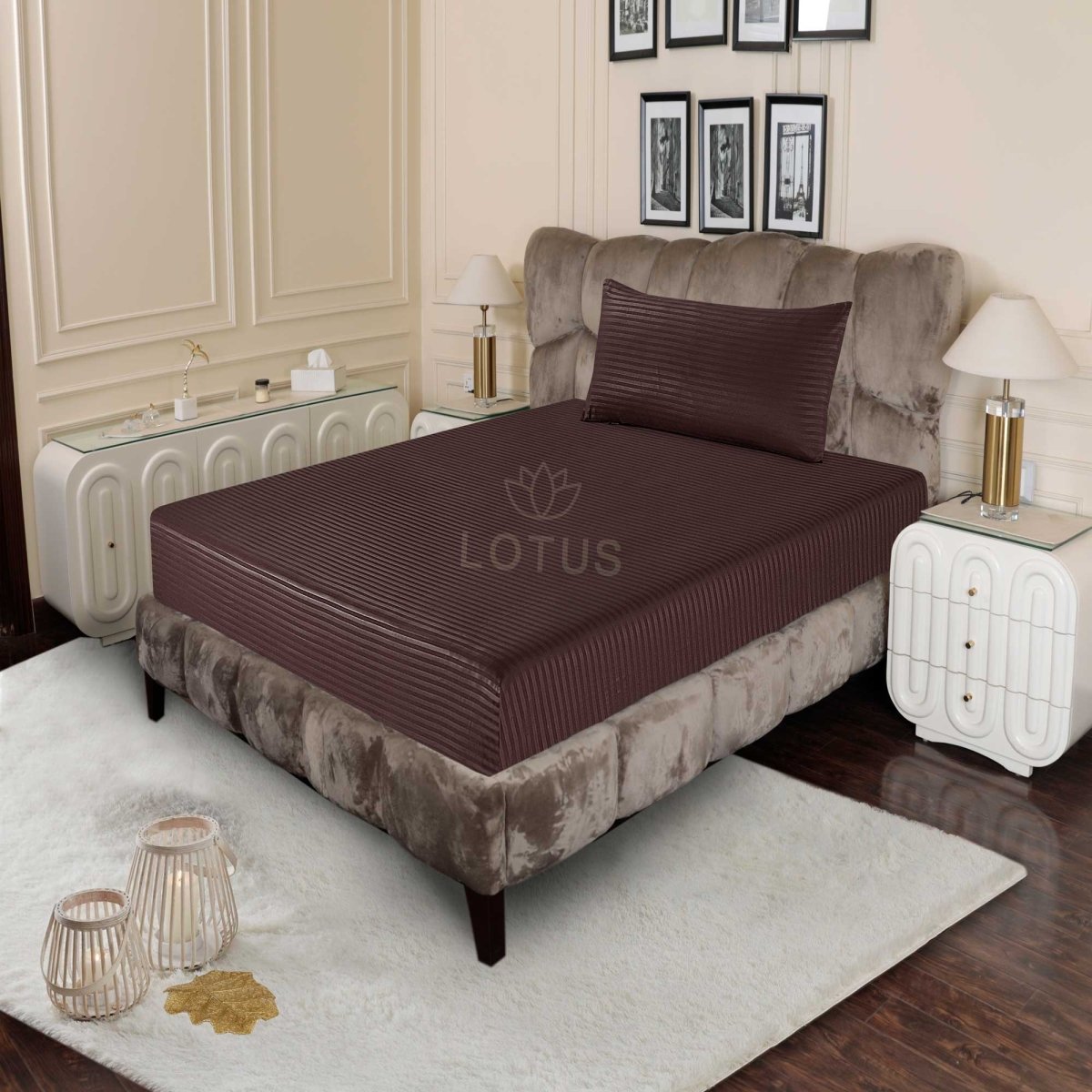 Ultra Soft Fitted Sheet Set – Chocolate Stripe, Single Size, 2 Pc - Lotus