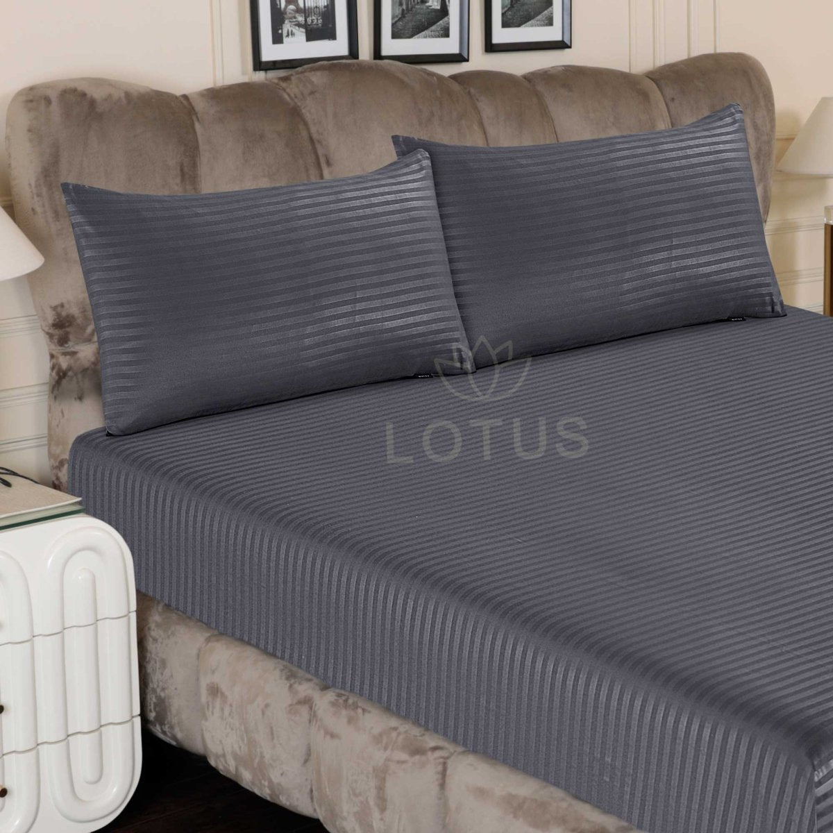 Ultra Soft Fitted Sheet Set – Gray Stripe, King Size, 3 Pc - Lotus