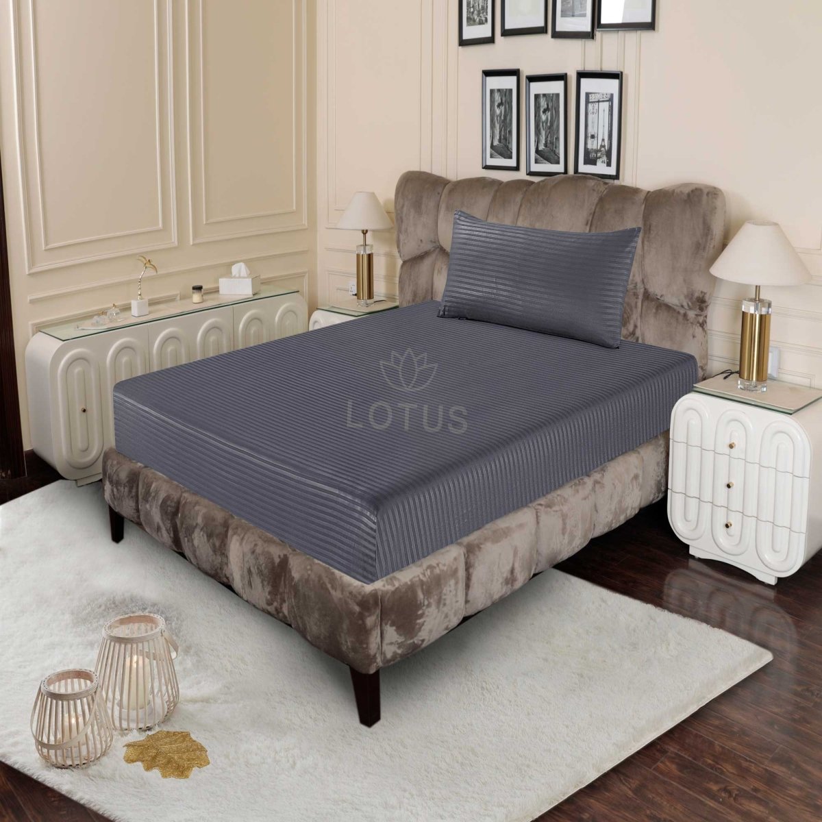 Ultra Soft Fitted Sheet Set – Gray Stripe, Single Size, 2 Pc - Lotus