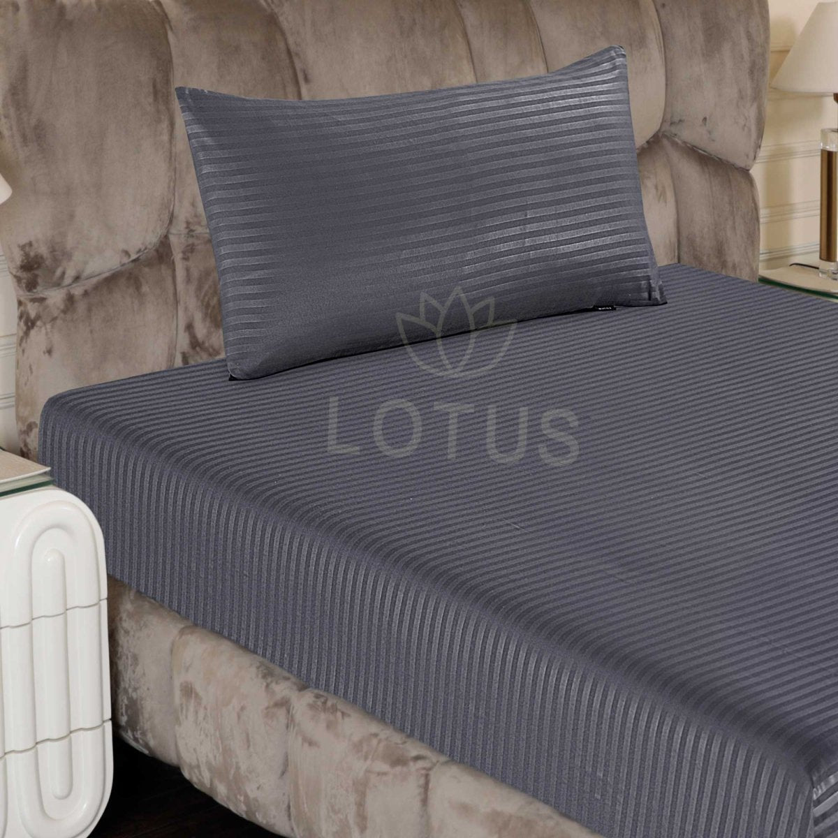 Ultra Soft Fitted Sheet Set – Gray Stripe, Single Size, 2 Pc - Lotus