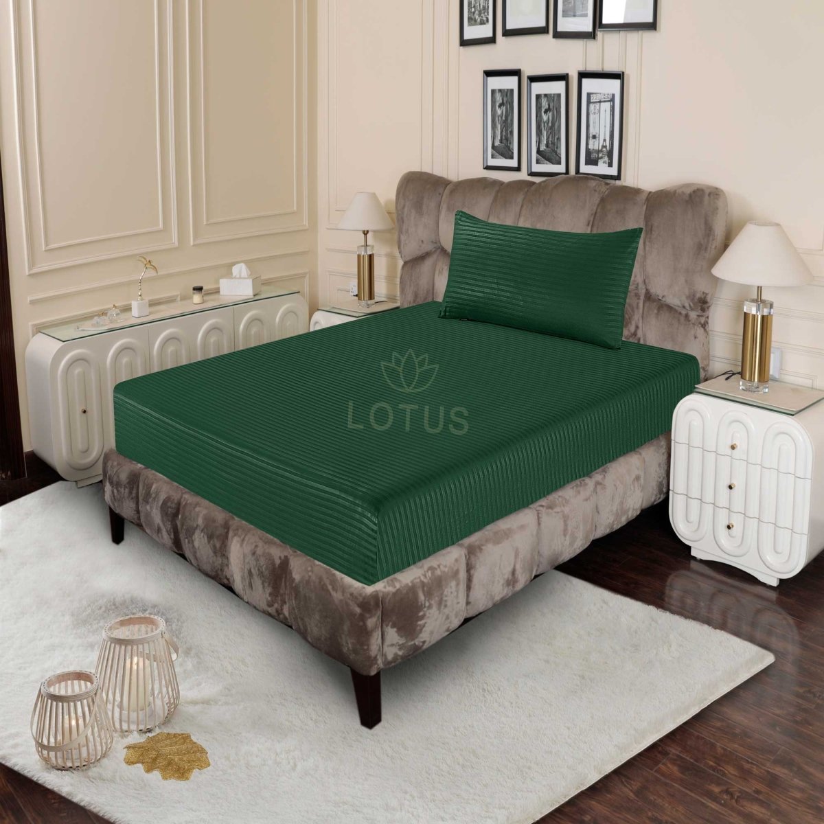Ultra Soft Fitted Sheet Set – Green Stripe, Single Size, 2 Pc - Lotus