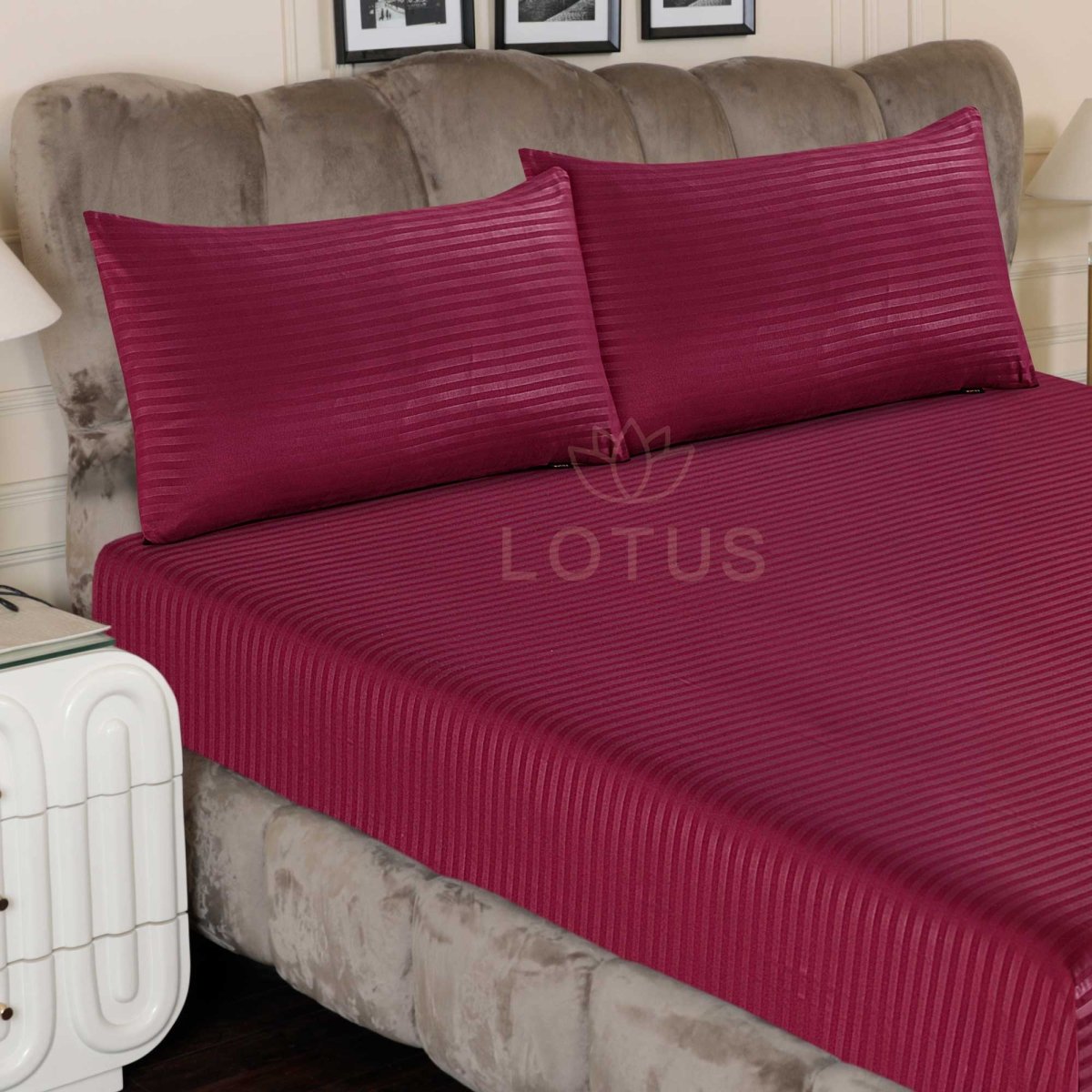 Ultra Soft Fitted Sheet Set – Maroon Stripe, King Size, 3 Pc - Lotus