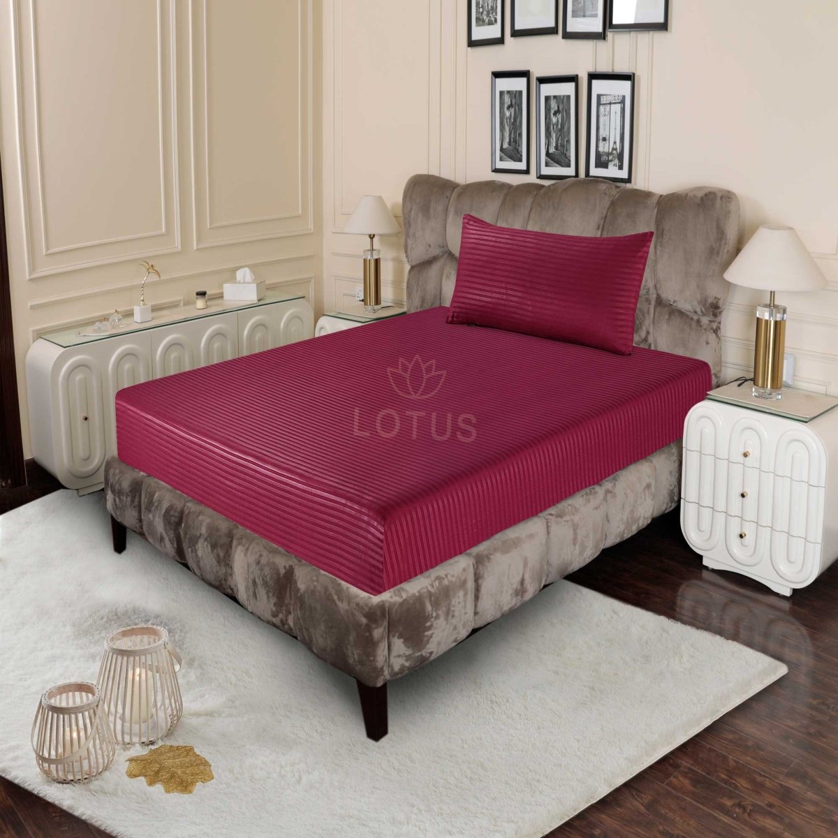 Ultra Soft Fitted Sheet Set – Maroon Stripe, Single Size, 2 Pc - Lotus