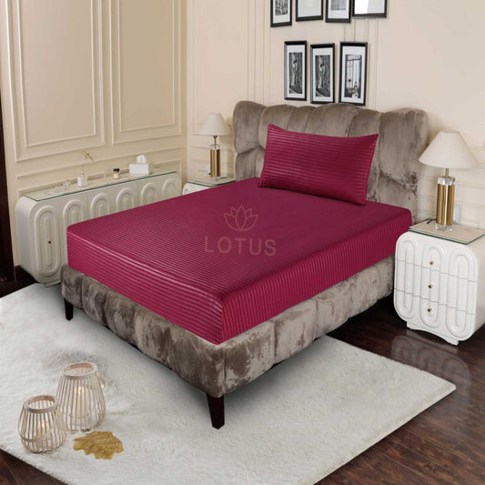 Ultra Soft Fitted Sheet Set – Maroon Stripe, Single Size, 2 Pc - Lotus