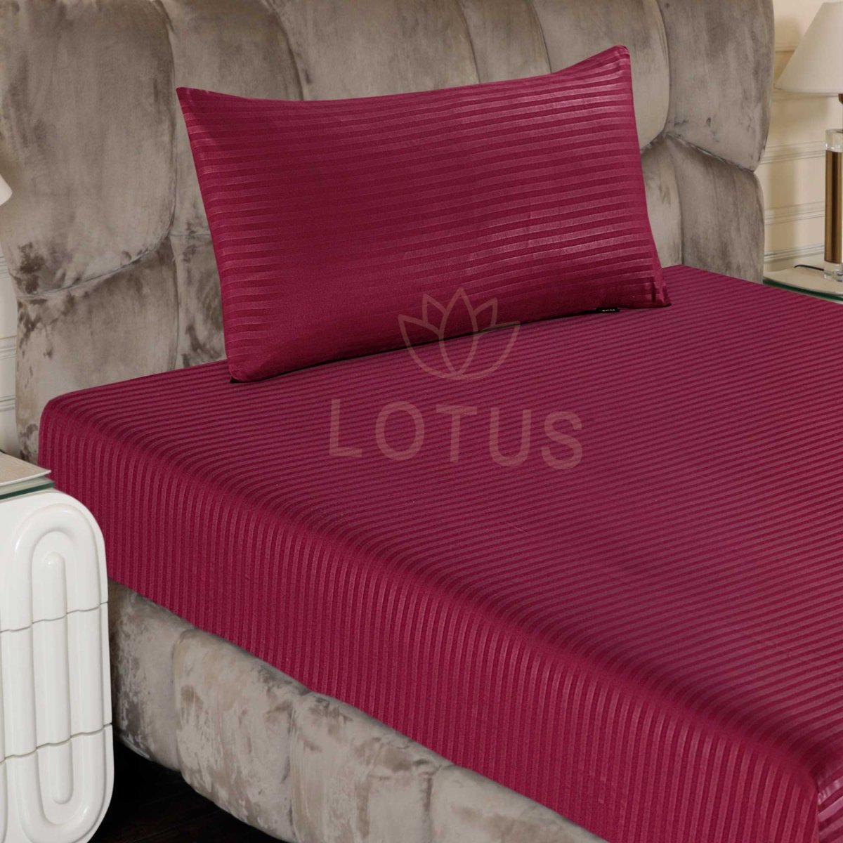 Ultra Soft Fitted Sheet Set – Maroon Stripe, Single Size, 2 Pc - Lotus