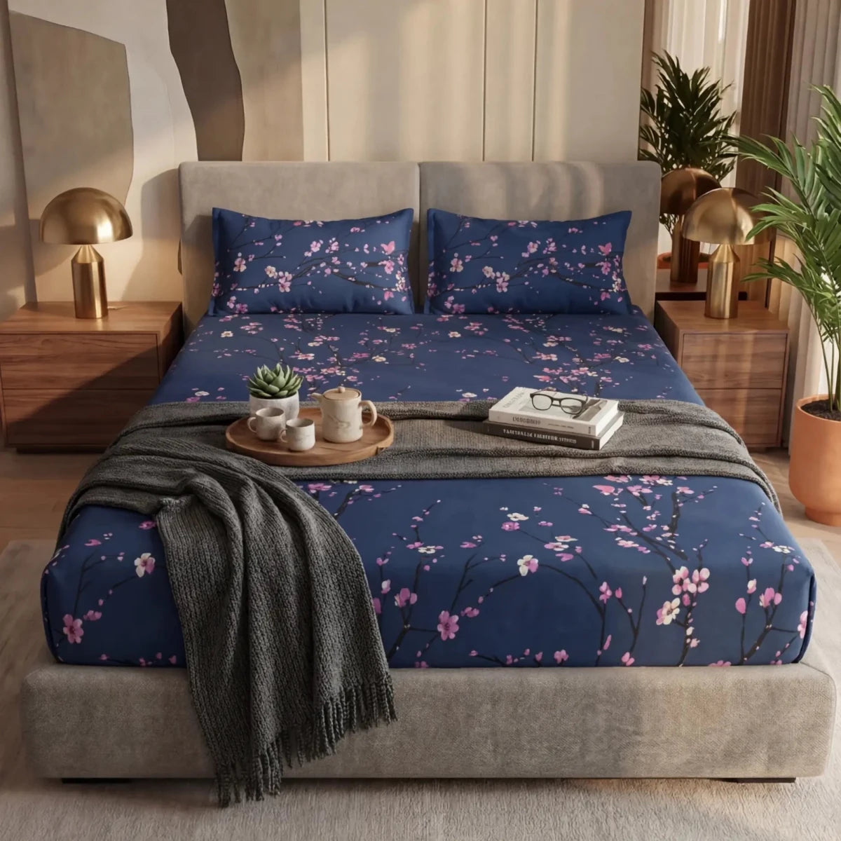 Ultra Soft Fitted Sheet Set – Moonbloom, King Size, 3 Pc - Lotus