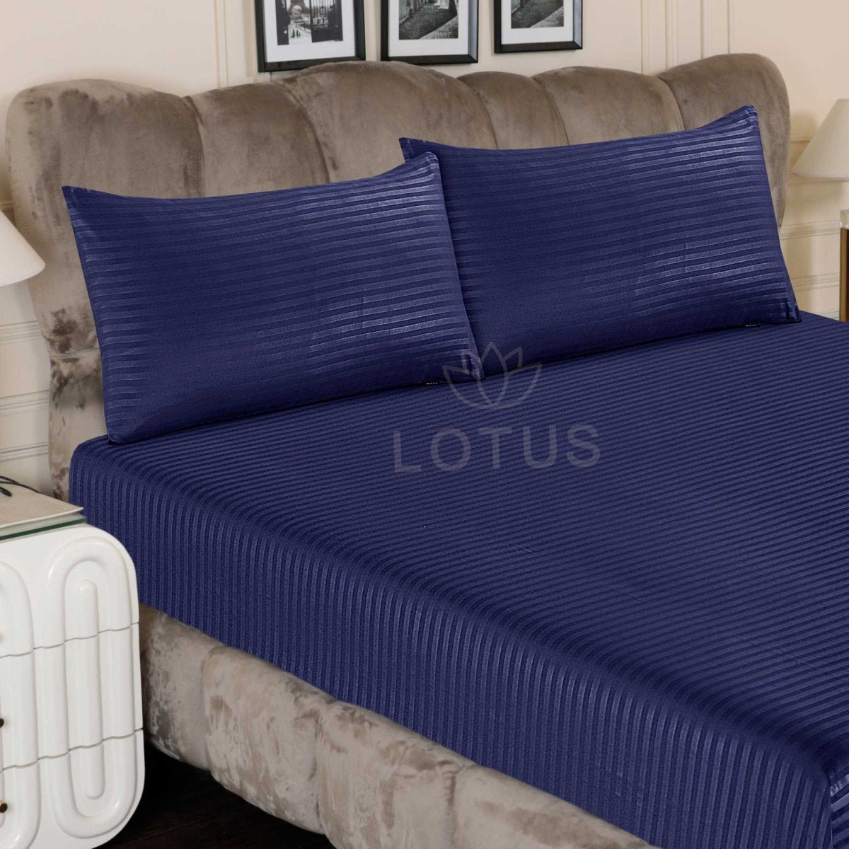 Ultra Soft Fitted Sheet Set – Navy Stripe, Single Size, 2 Pc - Lotus