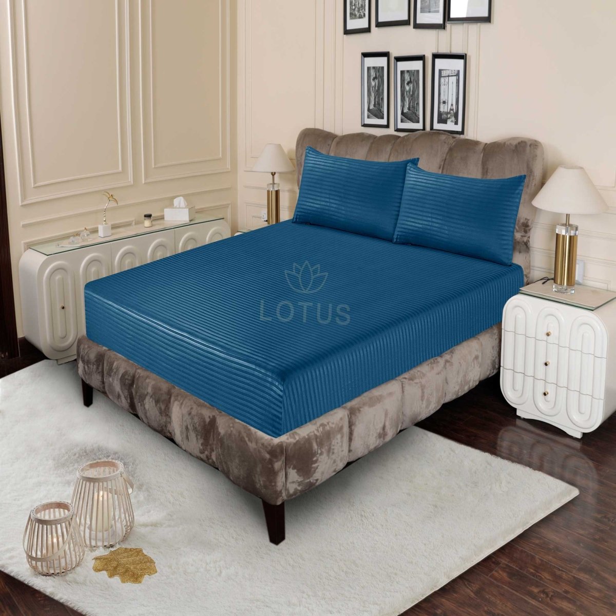 Ultra Soft Fitted Sheet Set – Zinc Stripe, King Size, 3 Pc - Lotus