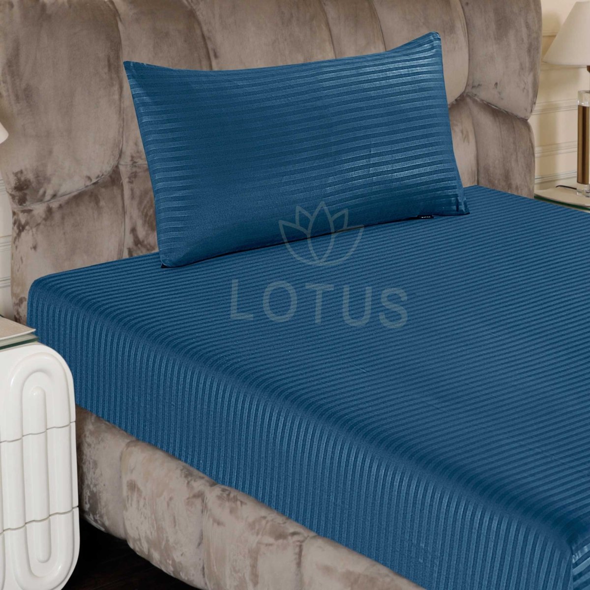 Ultra Soft Fitted Sheet Set – Zinc Stripe, Single Size, 2 Pc - Lotus