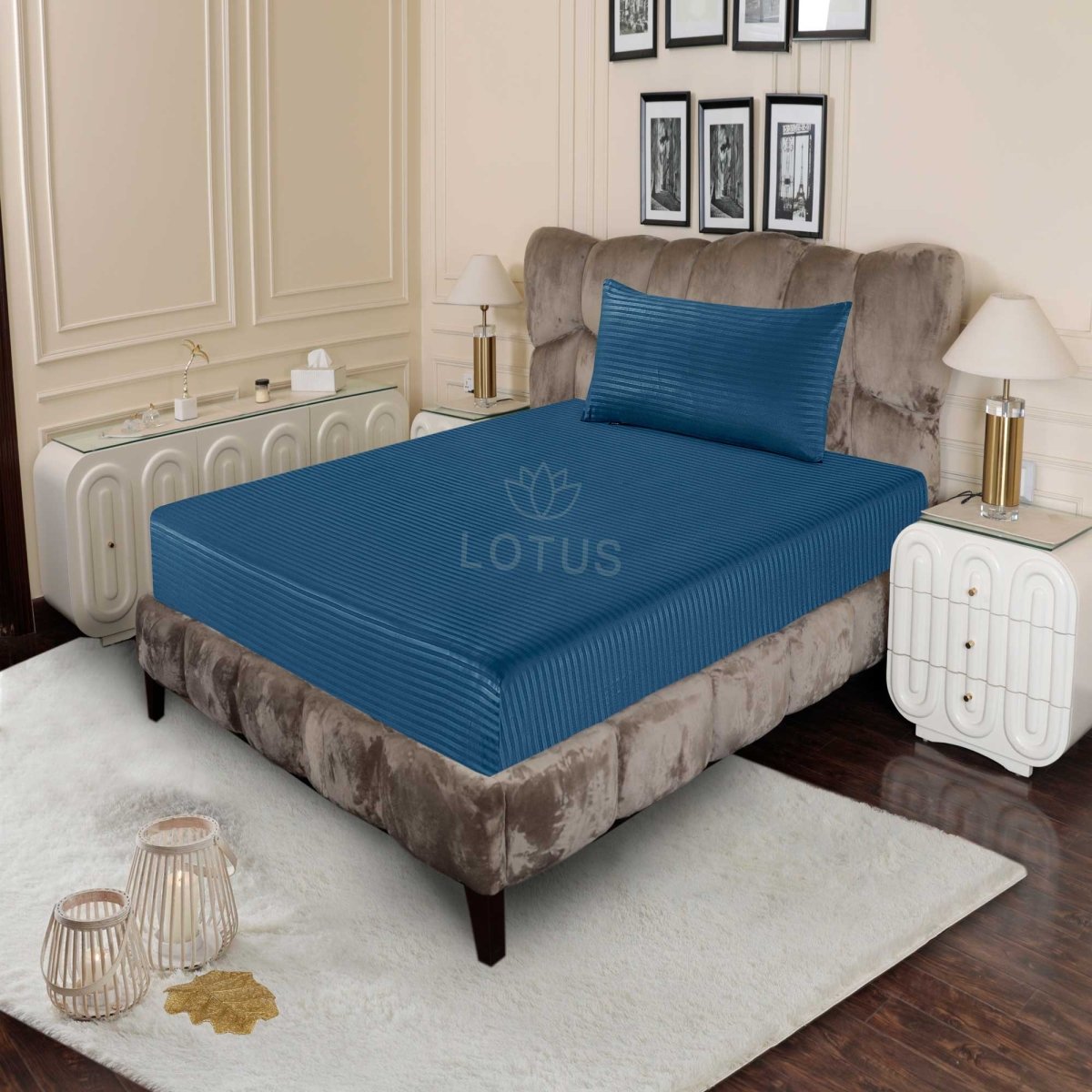 Ultra Soft Fitted Sheet Set – Zinc Stripe, Single Size, 2 Pc - Lotus