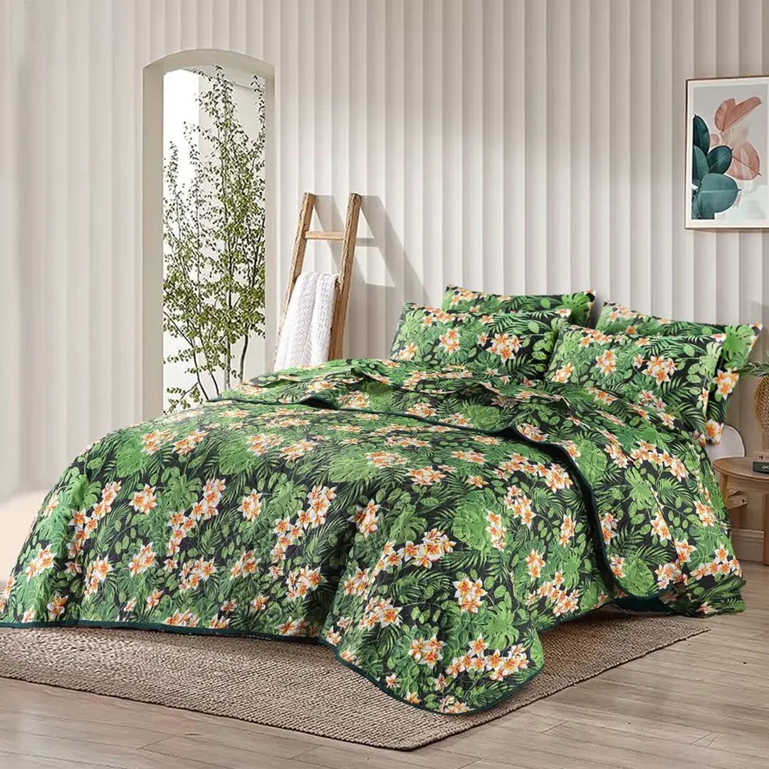 Ultrasonic Micro Fiber Bed Spread Green Flower - 30305 - Lotus
