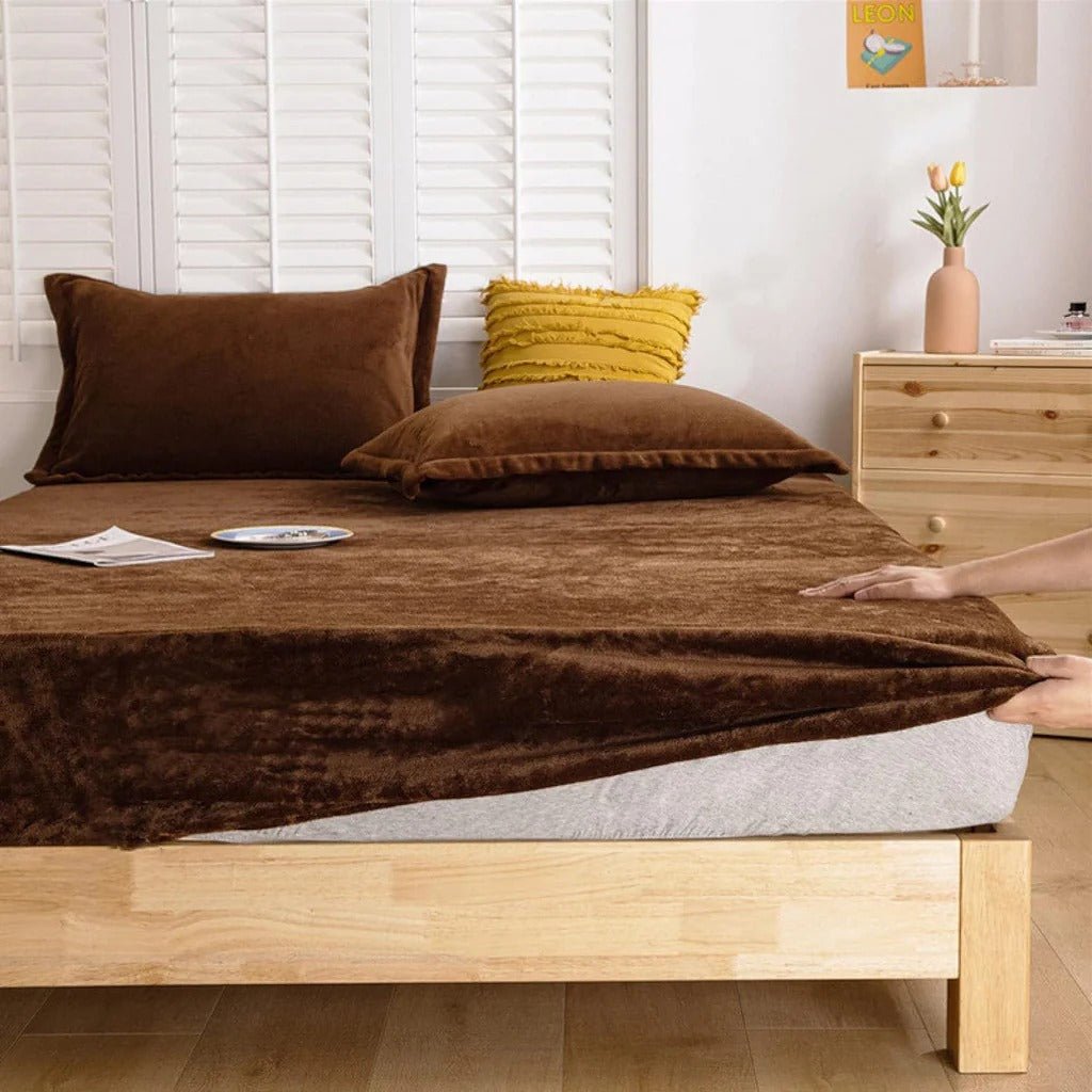 Velvet Bed Sheet Set Brown King RFS - 30321 - Lotus