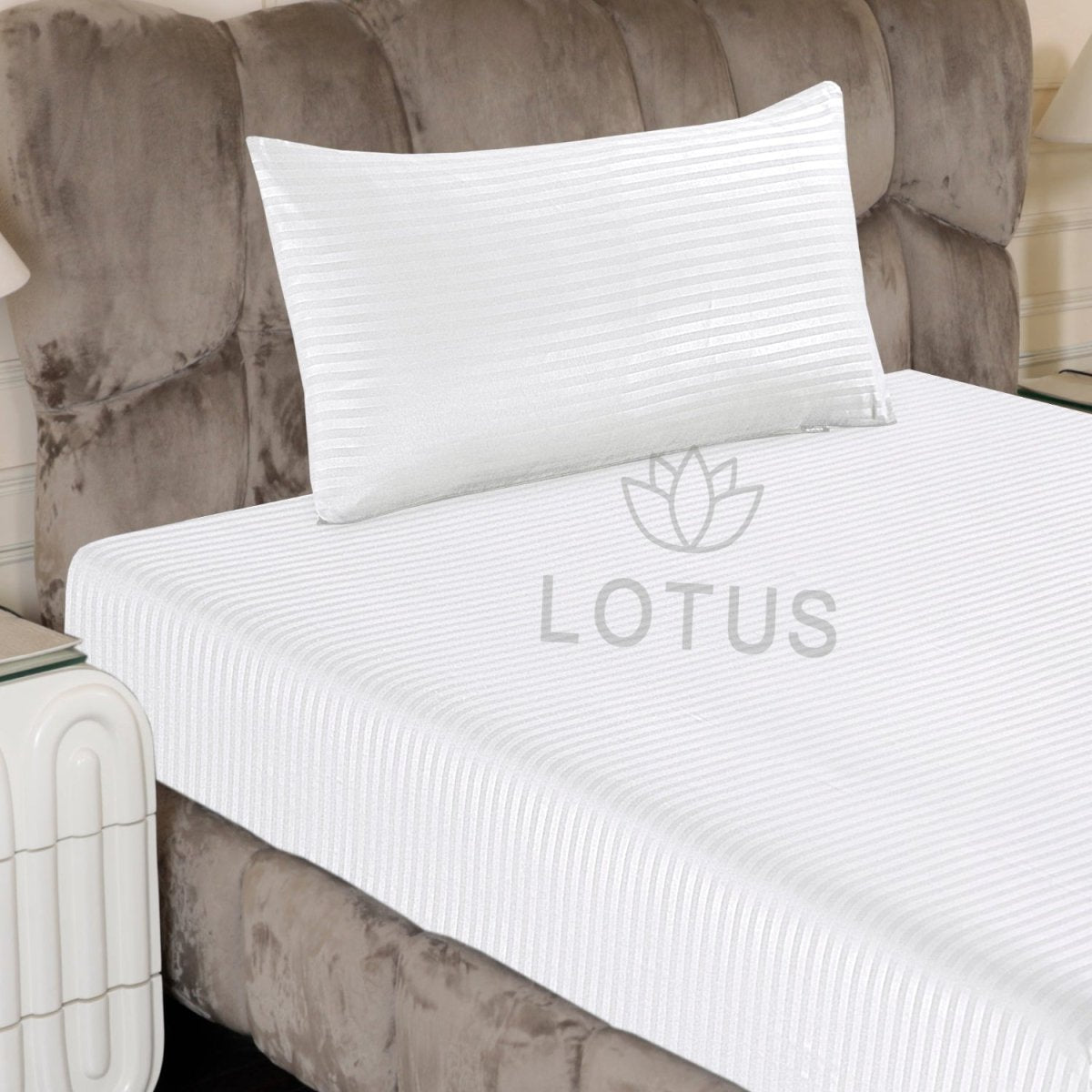 White Stripe Sateen - Fitted Sheet Set Single - Lotus