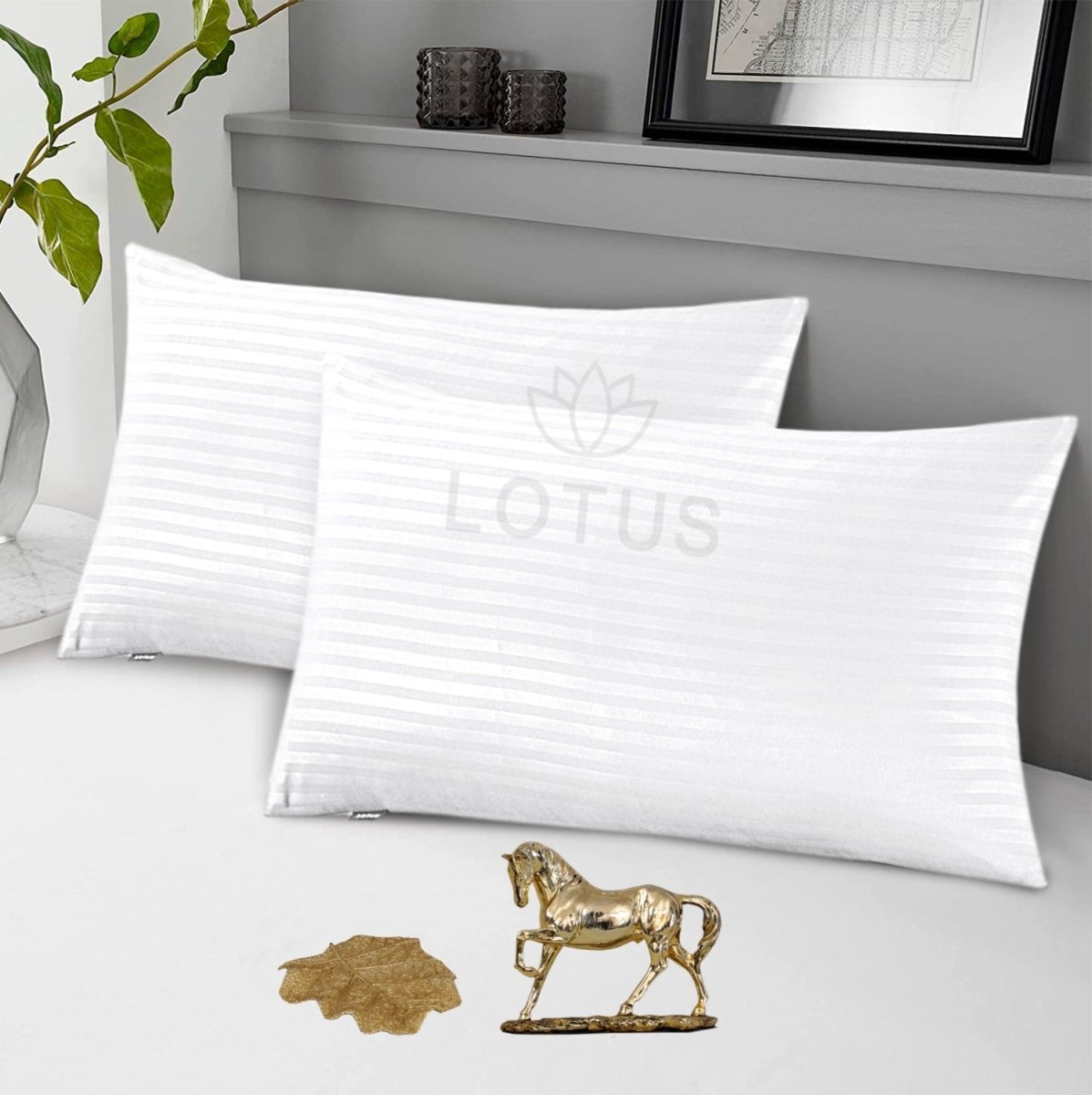 White Stripe Sateen - Pillow Cover ( Pack of 2 ) - Lotus