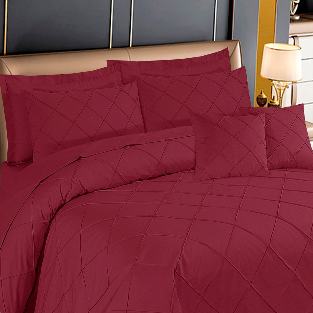 Diagonal Pleated Duvet Cover Set 8 Pcs Maroon-40158 RFS
