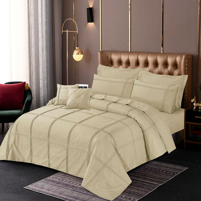 Square Pleated Duvet Cover 8 Pcs Set Beige-40197 RFS Hover Image