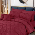 Pin Tuck Duvet Cover 8 Pcs Set Maroon-40193 RFS