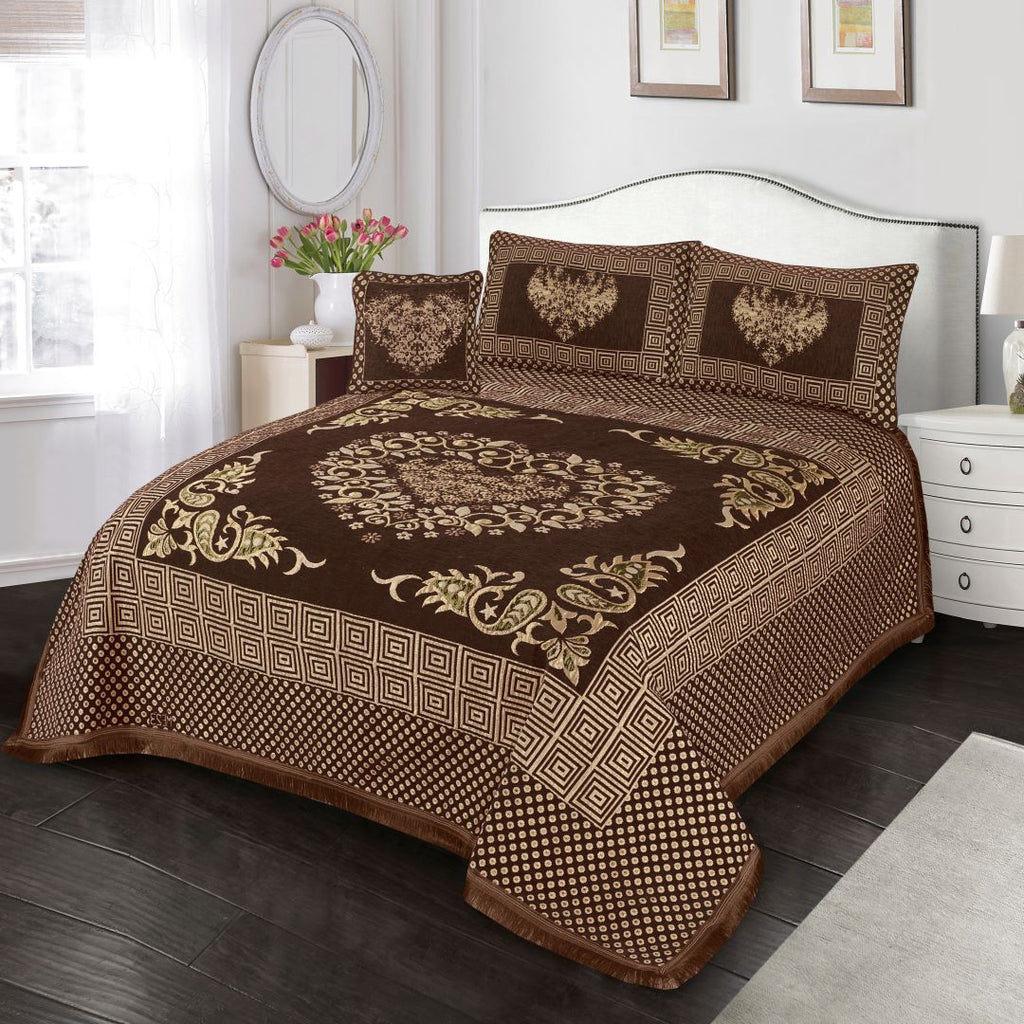Jacquard Velvet Bed Sheet Set 4 pcs Heart Chocolate-40213 RFS