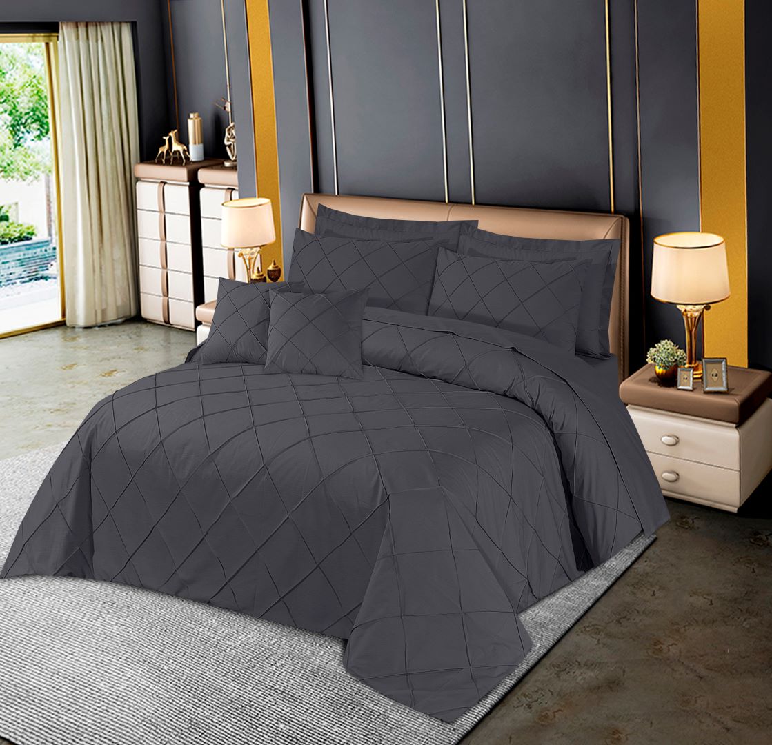 Diagonal Pleated Duvet Cover Set 8 Pcs Gray-40162 RFS